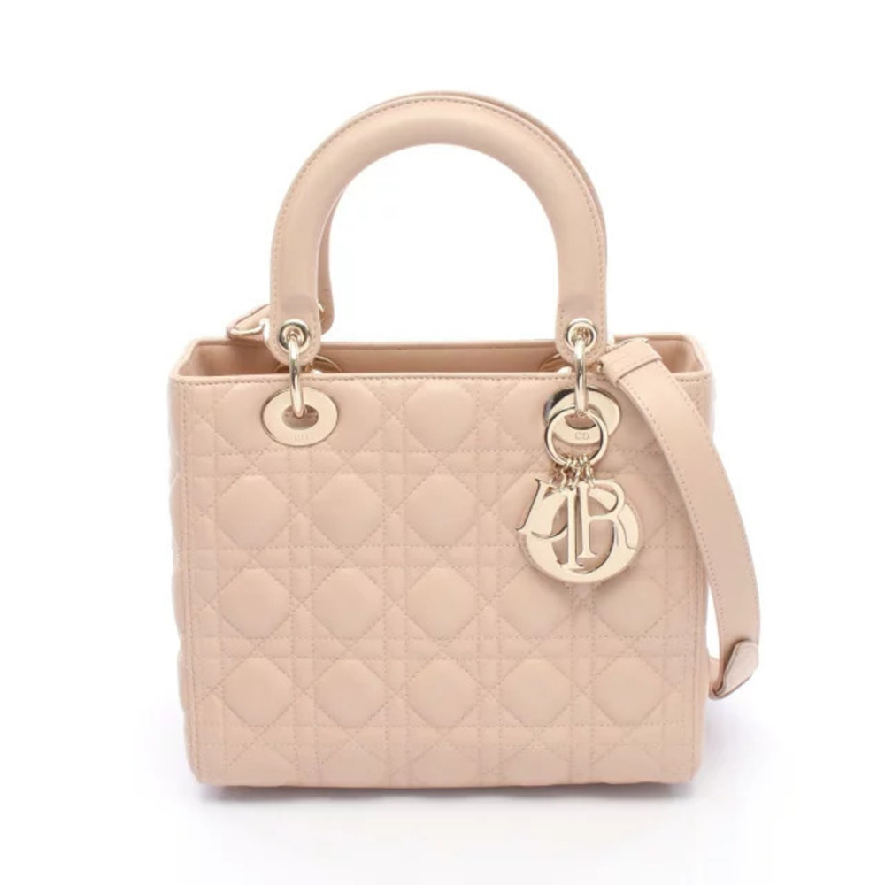 Christian Dior LADY Cannage Handbag Leather Pink